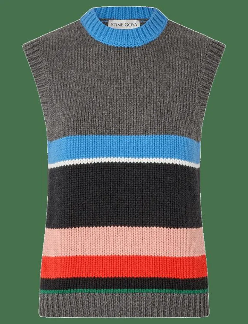 2421 Chunky Cotton Wool, Crewneck V - Stickade västar|STINE GOYA