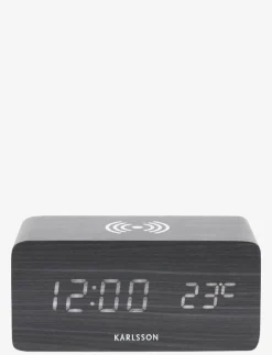 KARLSSON Alarm clock Block w. phone charger LED veneer, white LED - Väckarklockor BLACK Best