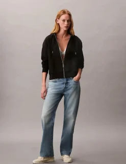 Calvin Klein Jeans ARCHIVE LOGO FRENCH TERRY FZ HOO - Huvtröjor BLACK Outlet