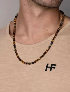 Nialaya Beaded Necklace with Tiger Eye and Gold - Halsband BROWN New