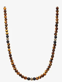 Nialaya Beaded Necklace with Tiger Eye and Gold - Halsband BROWN New
