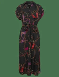 Lauren Ralph Lauren Belting-Print Belted Crepe Dress - Skjortklänningar BLACK MULTI Best