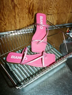 BIASISSEL Strappy Slide Rhinestone Smooth Leather - Sandaler|Bianco Clearance