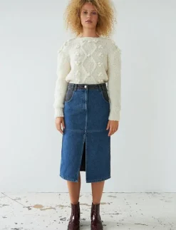 Stella Nova Black and blue denim midi skirt - Midi kjolar BLUE NIGHT