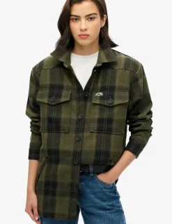 Superdry BORG CHECK OVERSHIRT - Tunna jackor RODERICK CHECK OLIVE Clearance