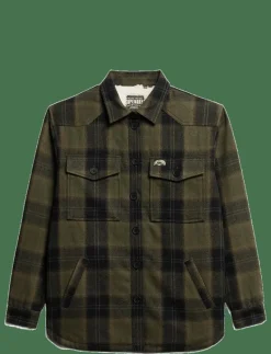 Superdry BORG CHECK OVERSHIRT - Tunna jackor RODERICK CHECK OLIVE Clearance