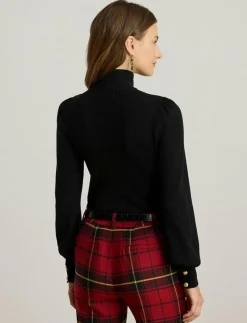 Lauren Ralph Lauren Button-Trim Mockneck Sweater - Polotröjor POLO BLACK Clearance