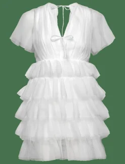 Bubbleroom Deep V-neck Tulle Dress - Korta klänningar WHITE Best