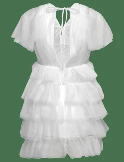 Bubbleroom Deep V-neck Tulle Dress - Korta klänningar WHITE Best