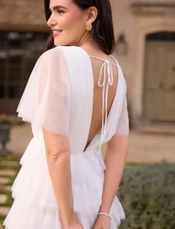 Bubbleroom Deep V-neck Tulle Dress - Korta klänningar WHITE Best