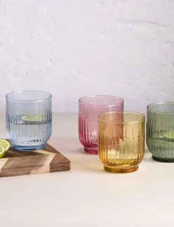 Aida Drinking glasses - coloured 4 pcs mix pack (amber, red, light blue, green) 33.0 cl - Dricksglas MULTI-COLOURED Clearance