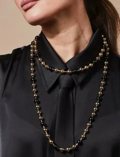 Bud to rose Eclipse Long Necklace Ivory/Gold - Statementhalsband BLACK/GOLD Clearance