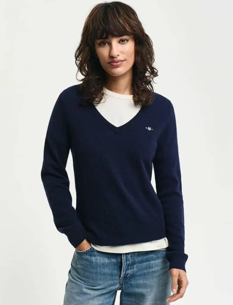 EXTRAFINE LAMBSWOOL BLEND V-NECK - Stickat|GANT