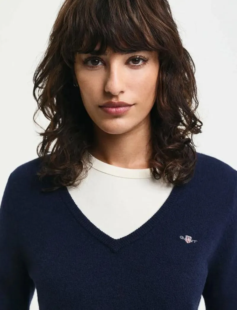 EXTRAFINE LAMBSWOOL BLEND V-NECK - Stickat|GANT