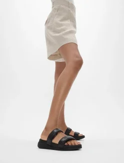 FitFlop F-MODE GO ADJUSTABLE FLATFORM TWO-BAR SLIDES - Platta mules ALL BLACK Clearance