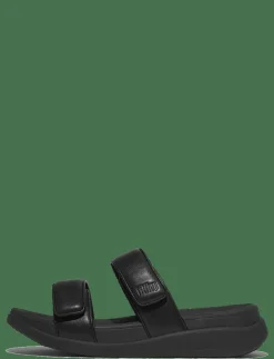 FitFlop F-MODE GO ADJUSTABLE FLATFORM TWO-BAR SLIDES - Platta mules ALL BLACK Clearance