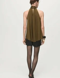 Halter top with bow - Linnen|Mango Best