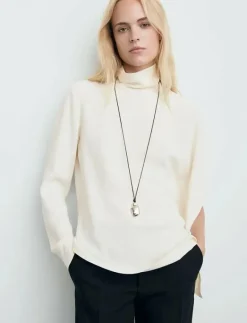 Mango High-neck blouse with asymmetrical sleeves - Långärmade blusar NATURAL WHITE Online
