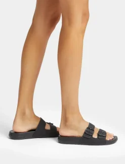 FitFlop IQUSHION TWO-BAR BUCKLE SLIDES - Sandaler ALL BLACK Online