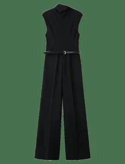 Mango Jumpsuit with draped neck and belt - Jumpsuits BLACK New