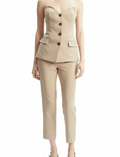 Bardot KYLIAN BUTTON FRONT TOP - Linnen TAN Discount