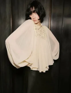 Lace combination blouse - Långärmade blusar|Mango Outlet