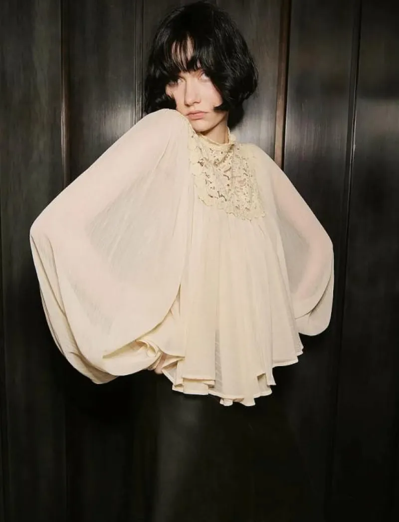 Lace combination blouse - Långärmade blusar|Mango Outlet