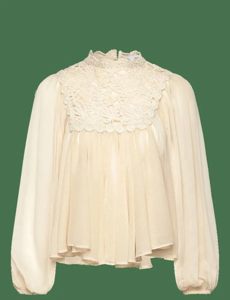 Lace combination blouse - Långärmade blusar|Mango Outlet