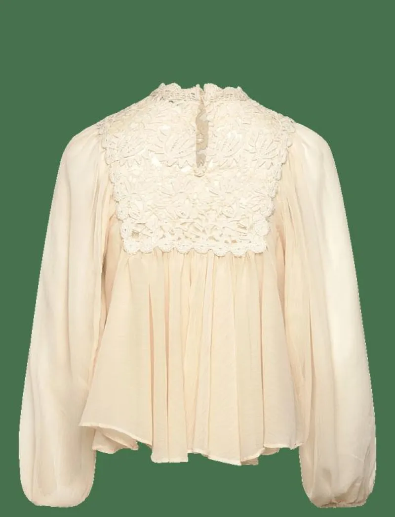Lace combination blouse - Långärmade blusar|Mango Outlet