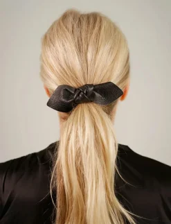 Corinne Leather Bow Big Hair Tie - Hårsnoddar BLACK New