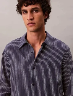 Calvin Klein LS THIN STRIPED VISCOSE EASY SHI - Randiga skjortor DARK SAPPHIRE Discount