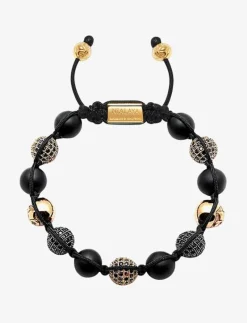 Nialaya Men's Beaded Bracelet with Matte Onyx and Black/Gold CZ Diam - Armband BLACK / GOLD Online