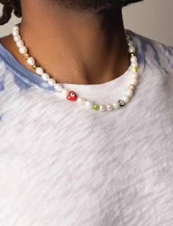 Men's Smiley Face Pearl Choker with Assorted Beads - Halsband|Nialaya Online