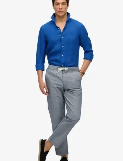 Superdry MERCHANT LINEN PANT - Linnebyxor NAVY STRIPE Discount