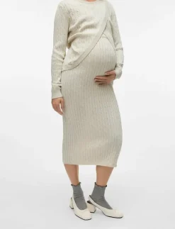 Mamalicious MLRAYA KNIT MIDI SKIRT HW - Midi kjolar BIRCH New