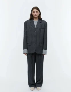 2NDDAY 2ND Harry - Pinstripes - Oversize kavajer DARK GREY MELANGE Online