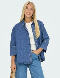 ONLY ONLGRACE 3/4 DNM SHIRT CRO NOOS - Jeansskjortor MEDIUM BLUE DENIM