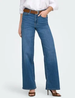ONLY ONLMADISON BLUSH HW WIDE DNM DOT372 NOOS - Vida byxor MEDIUM BLUE DENIM
