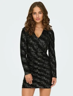 ONLY ONLNEW PELLA L/S WRAP FOIL DRESS JRS - Korta klänningar BLACK New