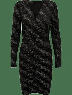 ONLY ONLNEW PELLA L/S WRAP FOIL DRESS JRS - Korta klänningar BLACK New