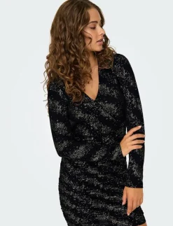ONLY ONLNEW PELLA L/S WRAP FOIL DRESS JRS - Korta klänningar BLACK New