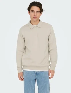 ONLY & SONS ONSCERES 1/4 ZIP SWEAT POLO - Långärmade pikéer SILVER LINING Best