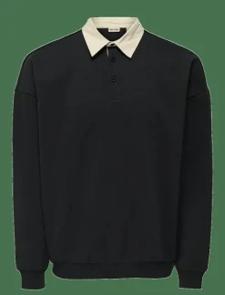 ONLY & SONS ONSJEFFREY VTG LS RUGBY SOLID POLO - Långärmade pikéer JET BLACK Sale