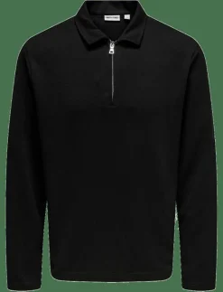 ONLY & SONS ONSNEWKODYL REG HALF ZIP POLO SWEAT VD - Långärmade pikéer JET BLACK Hot