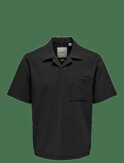 ONLY & SONS ONSPLI PLISSE SHIRT - Kortärmade pikéer JET BLACK Clearance