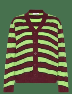 Hosbjerg Patricia Knit Cardigan - Koftor GREEN/ BORDEAUX STRIPE Clearance
