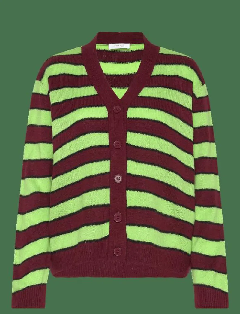 Hosbjerg Patricia Knit Cardigan - Koftor GREEN/ BORDEAUX STRIPE Clearance