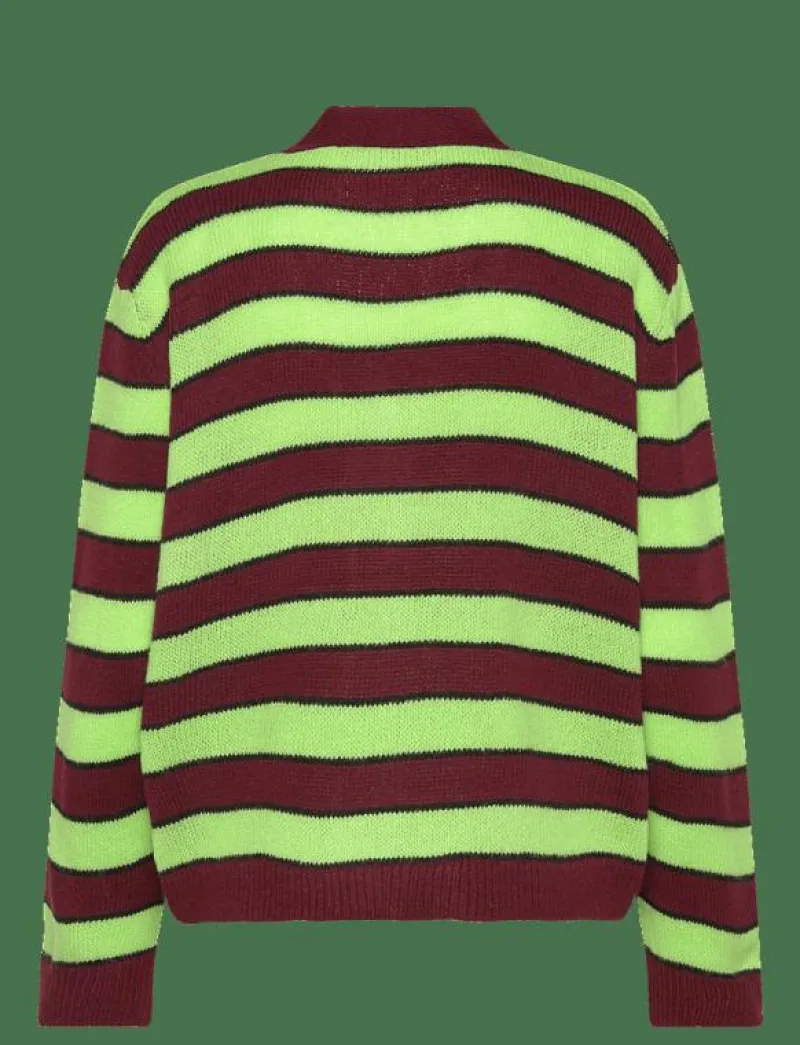 Hosbjerg Patricia Knit Cardigan - Koftor GREEN/ BORDEAUX STRIPE Clearance