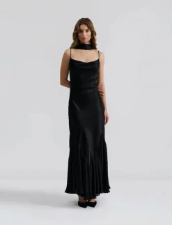 Malina Poppy pleat detailed slip maxi dress - Midiklänningar BLACK Outlet