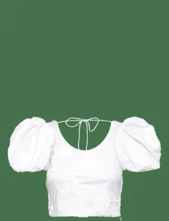 ROTATE Birger Christensen PUFF SLEEVE COTTON TOP - T-shirts BRIGHT WHITE Hot